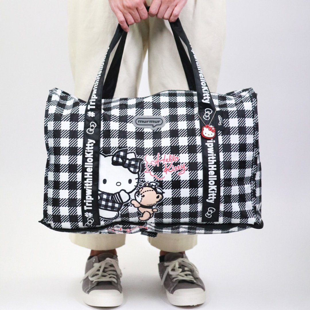 murmur 完美折叠旅袋│hello kitty (黑白格) | 附吊饰 - 行李箱/行李箱保护套 - 聚酯纤维 黑色