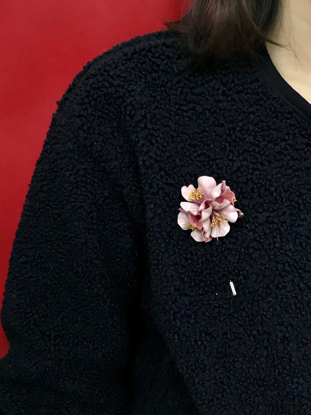 【新年】皮革桃花襟花|胸针 - 胸针 - 真皮 粉红色