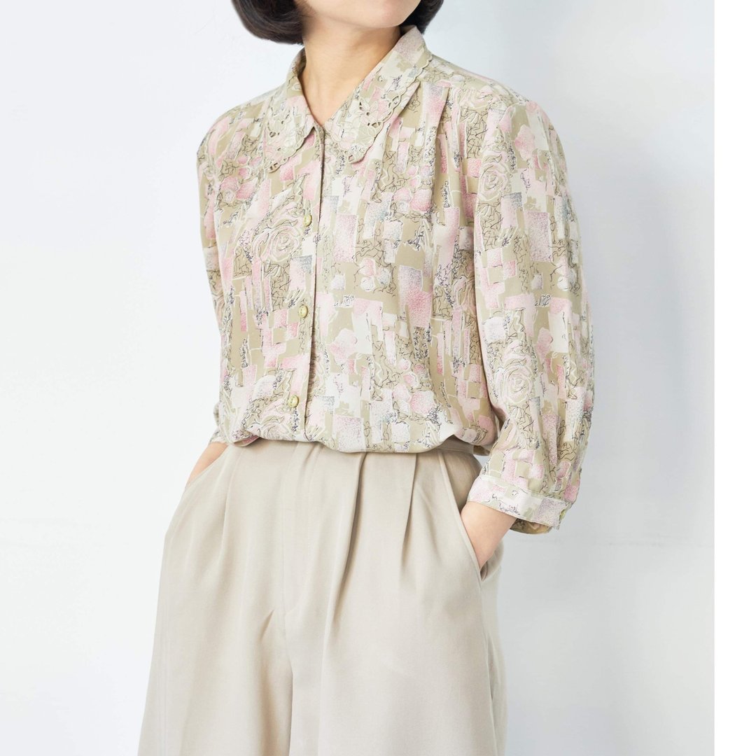 粉像/日本古着衬衫 - 女装衬衫 - 聚酯纤维 