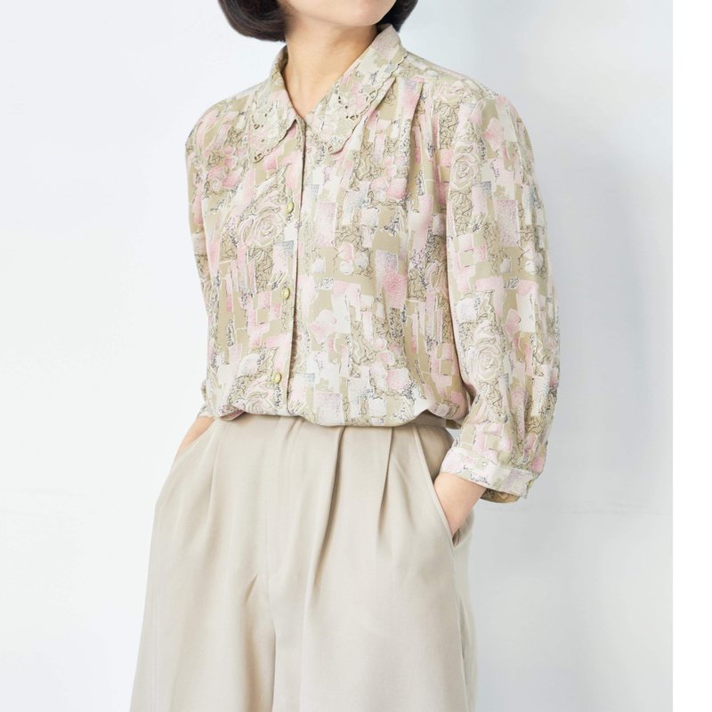 粉像/日本古着衬衫 - 女装衬衫 - 聚酯纤维 