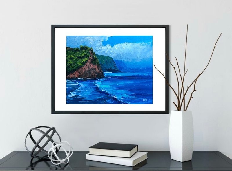 Original Seascape Island Oil Painting On Canvas Ocean Textured Impasto Artwork - 墙贴/壁贴 - 棉．麻 多色