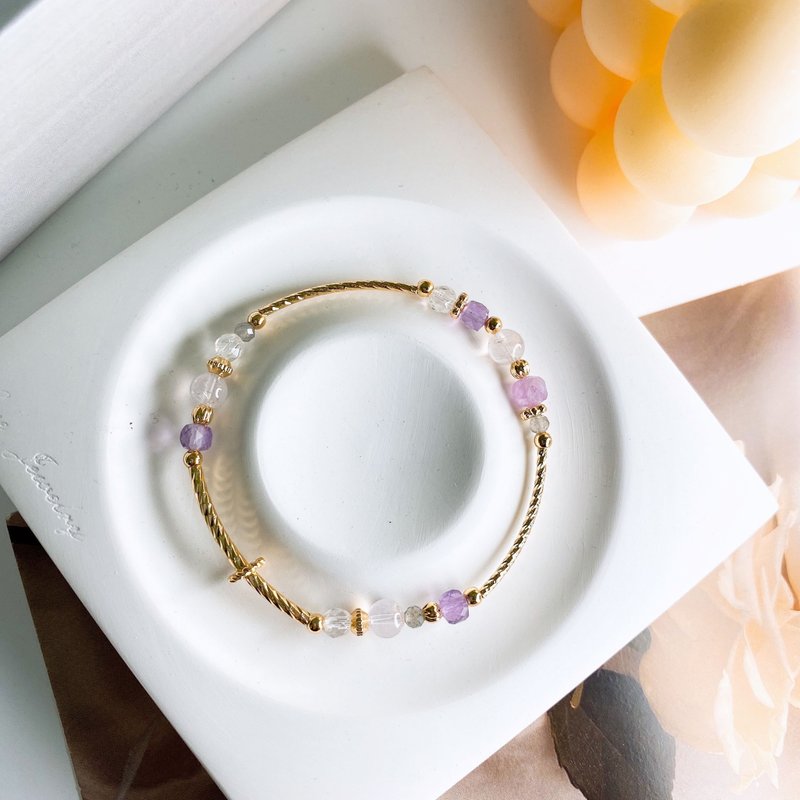 紫堇 紫锂辉 紫水晶 粉晶 拉长石 白水晶 天然石水晶弹性手链手环 - 手链/手环 - 水晶 紫色