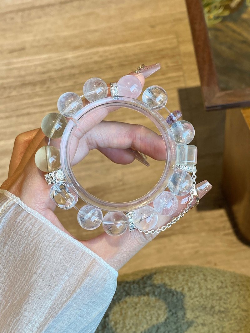 希缪原创设计 好运系列 治愈能量主题白幽灵莫粉柠檬晶柠檬晶方 - 手链/手环 - 其他金属 透明