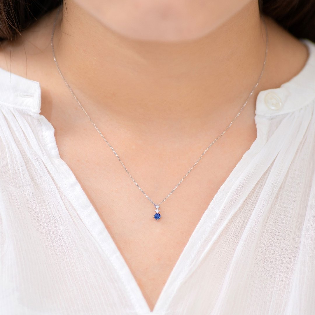 蓝宝石钻石 18K 项錬 - 项链 - 宝石 蓝色