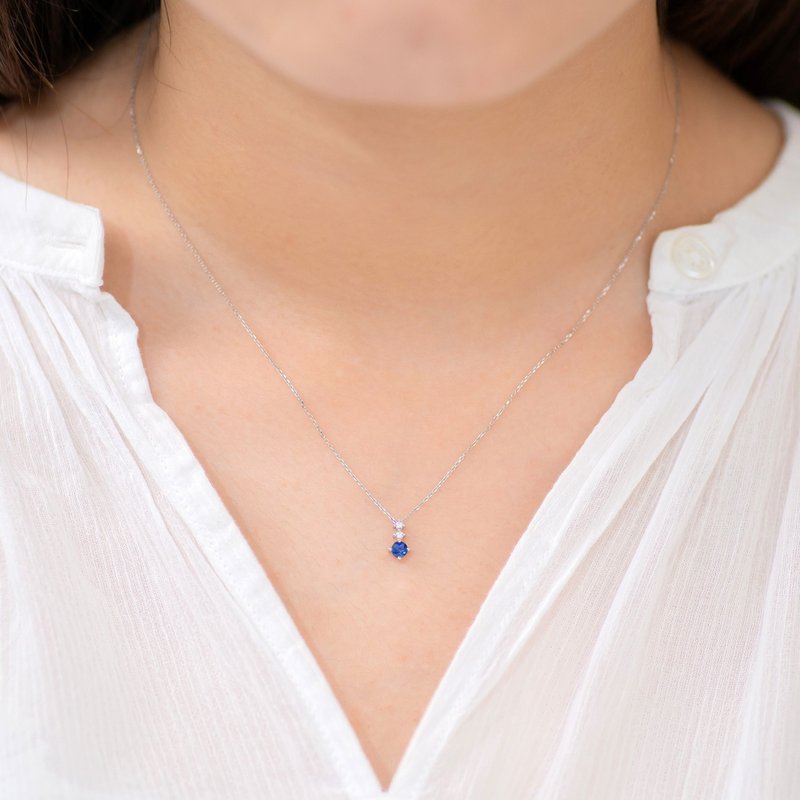 蓝宝石钻石 18K 项錬 - 项链 - 宝石 蓝色