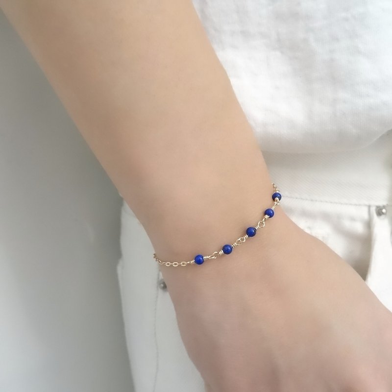 青金石小圆珠 14Kgf 包金 可调整手链 - 手链/手环 - 半宝石 蓝色