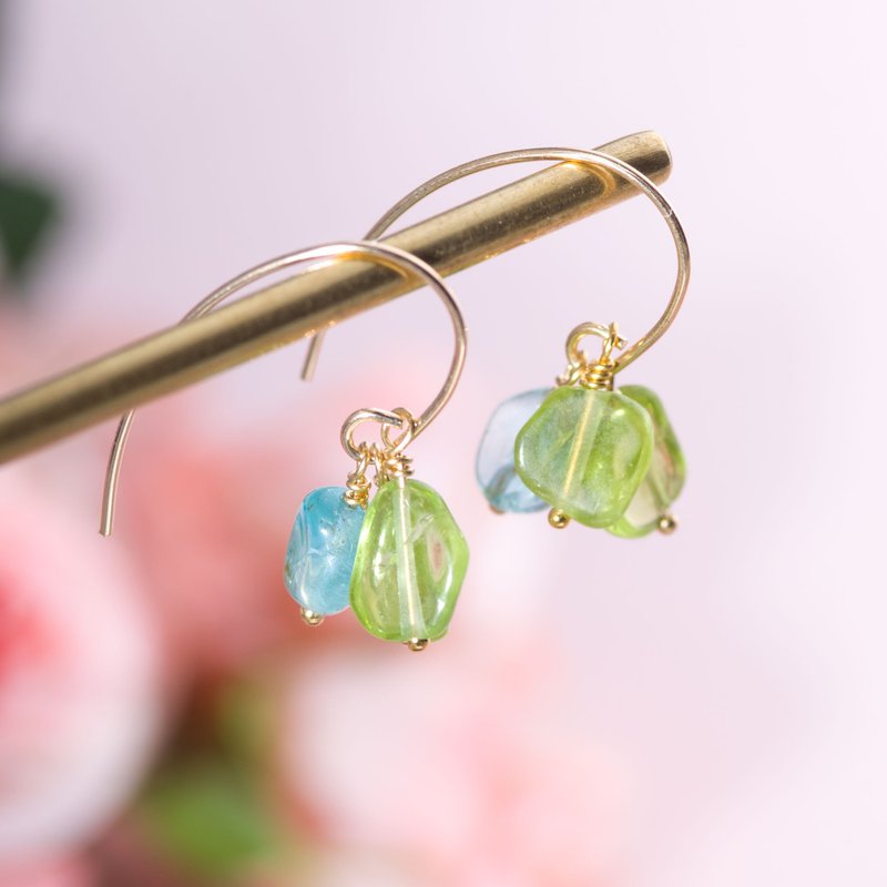 橄榄石磷灰石14KGF耳环 |14包金天然水晶耳环925纯银 - 耳环/耳夹 - 宝石 绿色