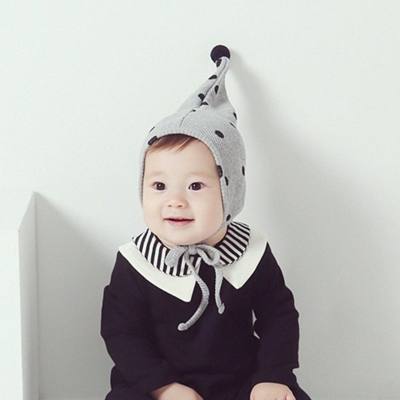 日安朵朵 / Happy Prince 波点婴童精灵帽(灰-46) - 围嘴/口水巾 - 棉．麻 白色