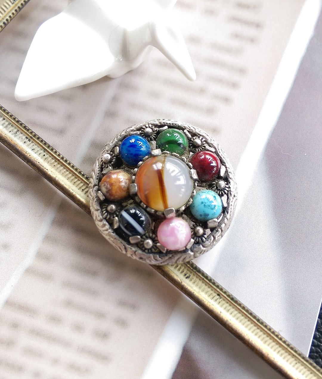 Vintage Jewelry 凯尔特风格 苏格兰 Miracle 多彩宝石 别针 胸针 - 徽章/别针 - 其他材质 金色