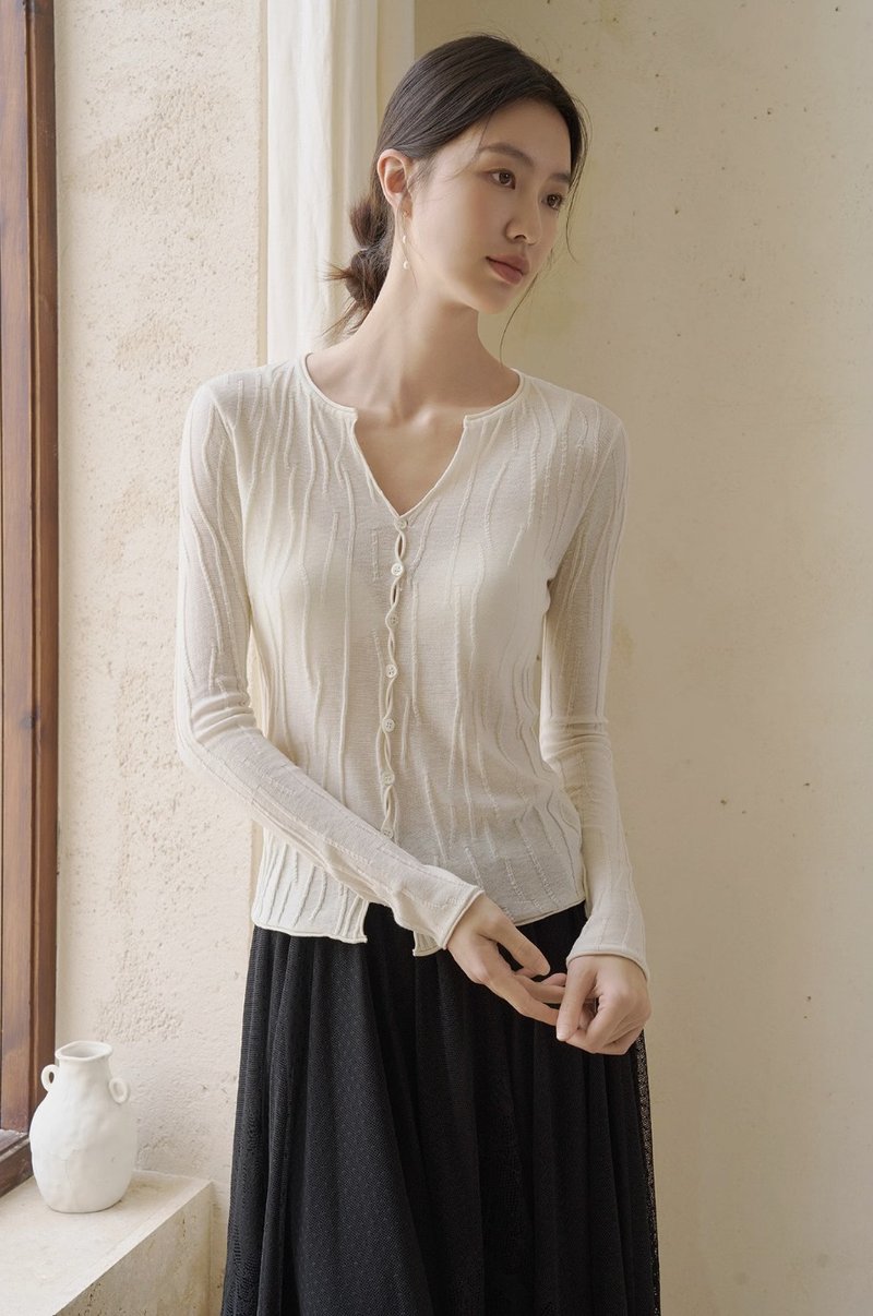 亚麻莱赛尔肌理感 V领针织开衫 防晒衫 - 女装上衣 - 其他材质 多色