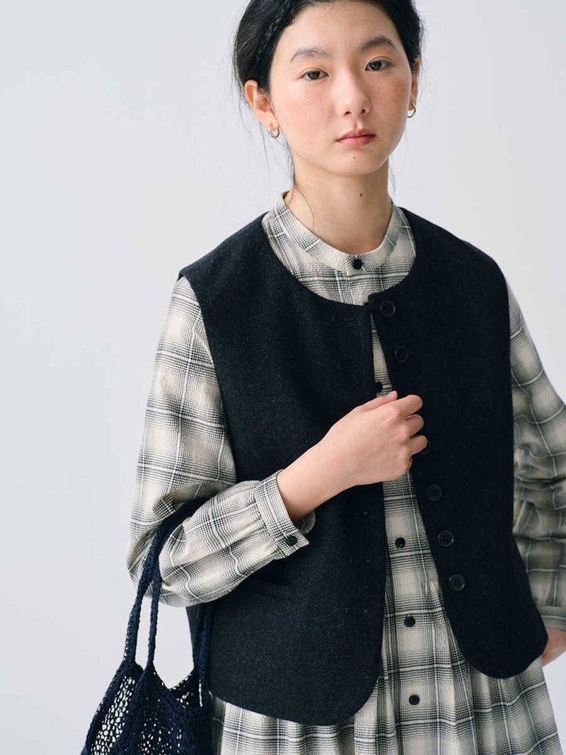 深灰杂色薄羊毛基础款百搭马甲 - 女装背心 - 棉．麻 紫色