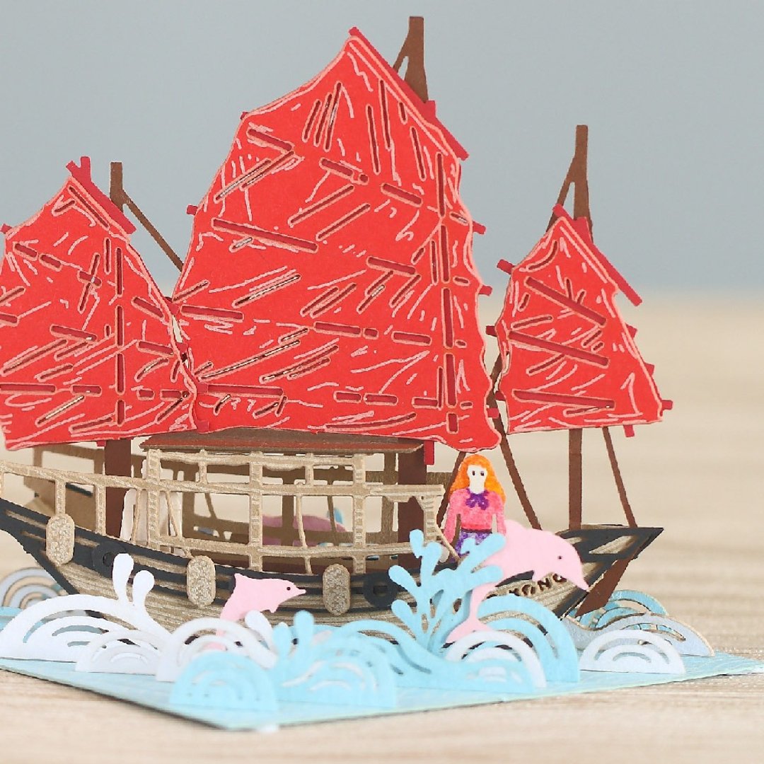 香港帆船 FingerART纸艺术模型 连展示盒 香港文化系列 (HK-641) - 木工/竹艺/纸艺 - 其他材质 红色