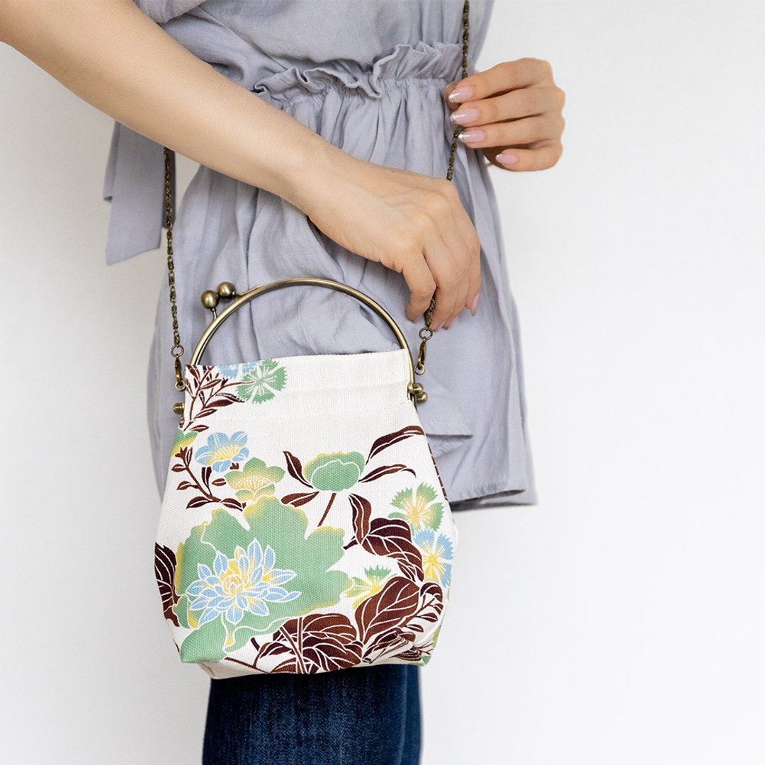 Benly bag with Temaribana chain and synthetic leather shoulder [Made in Japan] - 侧背包/斜挎包 - 棉 绿色