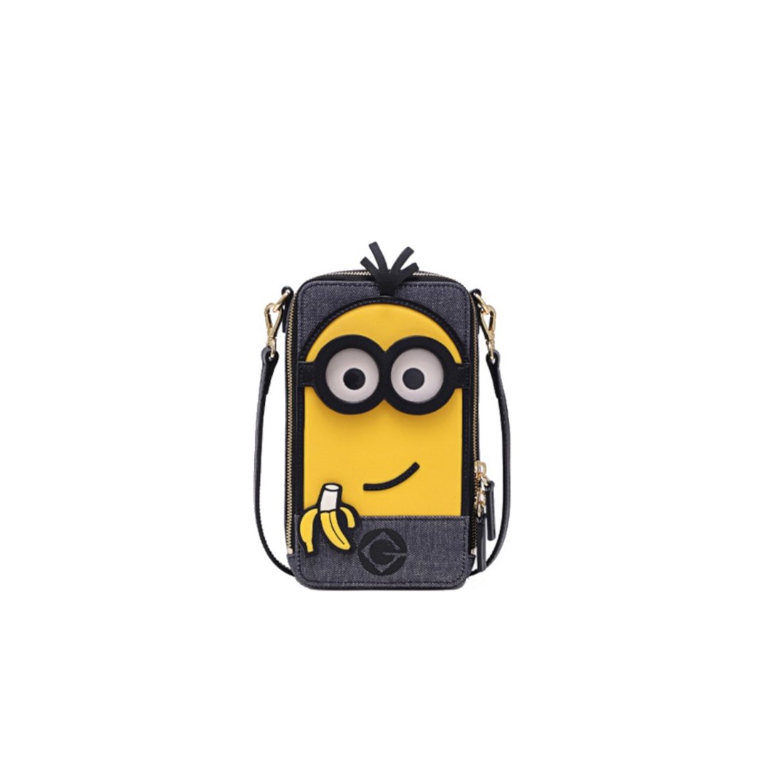 Minions Kevin & Banana 牛仔布配牛皮电話包 - 侧背包/斜挎包 - 真皮 蓝色
