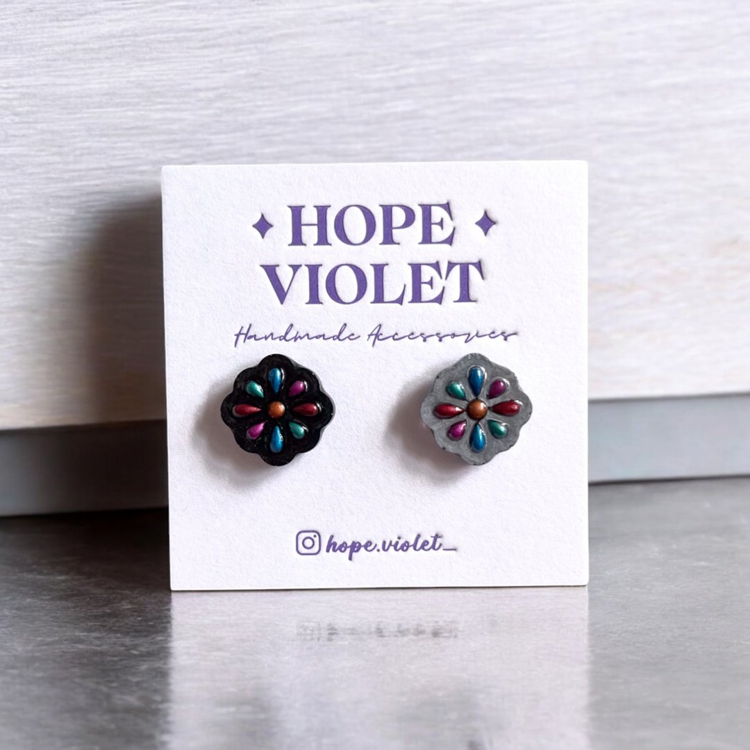 金属色系烟花耳环- Black&Grey Metallic Fireworks Earrings - 耳环/耳夹 - 树脂 多色