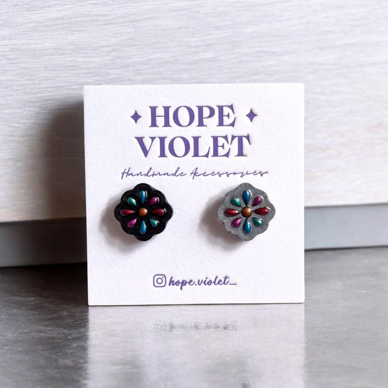 金属色系烟花耳环- Black&Grey Metallic Fireworks Earrings - 耳环/耳夹 - 树脂 多色