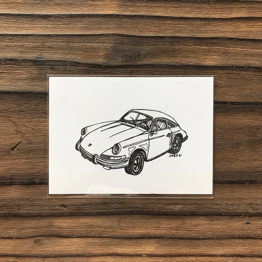 手绘老车明信片- 保时捷 porsche 964 - 卡片/明信片 - 纸 