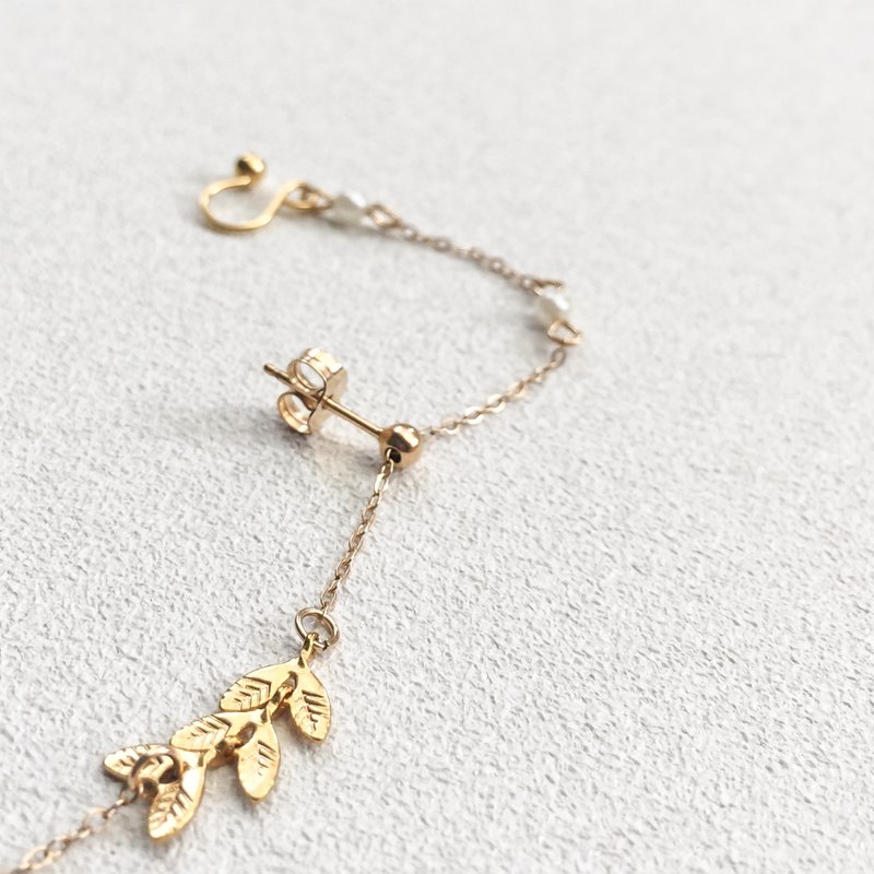 倾国。调节式珠链单边包金耳环 - 耳环/耳夹 - 其他金属 金色