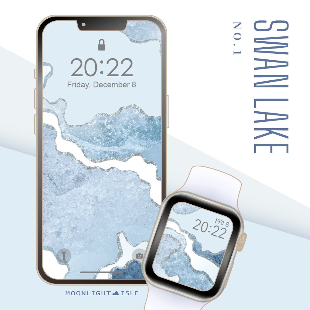 天鹅湖-1 |粉蓝色冰晶纹理手机+Apple Watch表面壁纸组| 立即下载 - 电脑手机桌布/贴图/App 图示 - 其他材质 