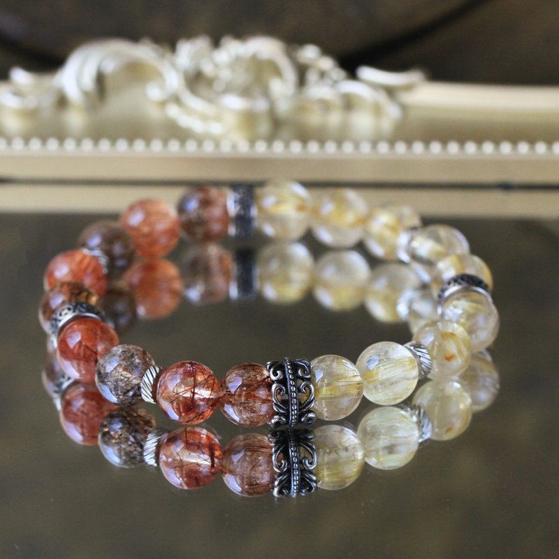 限量收藏 金发晶 / 钛晶  黑金超七 水晶手链 天然石 大颗 招财 - 手链/手环 - 水晶 金色