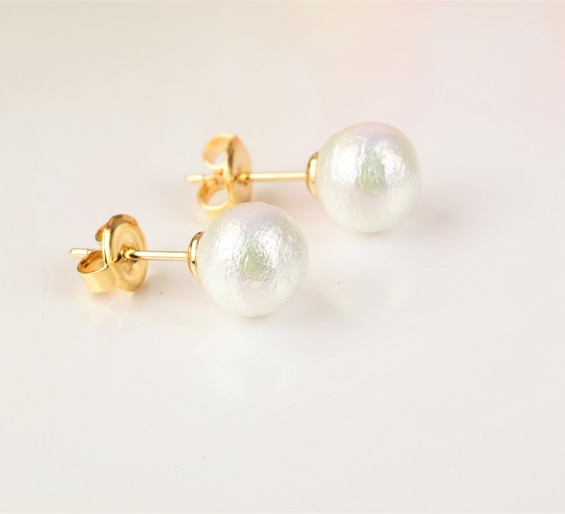 在夏夜里醒来 - 棉珍珠耳环14K包金简单款（可改耳夹款） - 耳环/耳夹 - 其他金属 银色