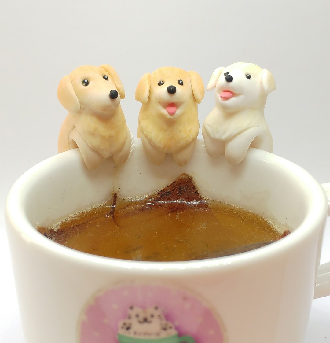 全手作 黄金猎犬 金毛寻回犬 窗边心意牌 / 杯缘子 茶包架 (两用) - 摆饰 - 粘土 透明
