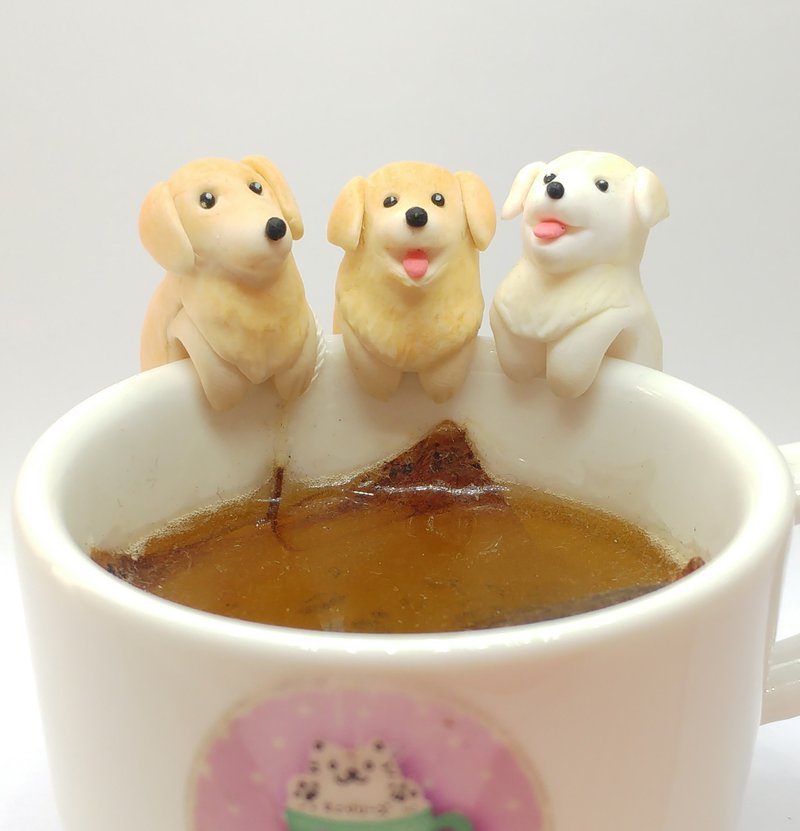 全手作 黄金猎犬 金毛寻回犬 窗边心意牌 / 杯缘子 茶包架 (两用) - 摆饰 - 粘土 透明