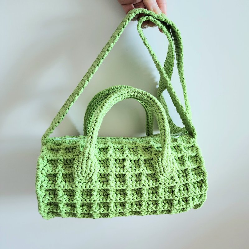 定制 华夫格 松饼格 编织圆筒包 - 侧背包/斜挎包 - 棉．麻 绿色