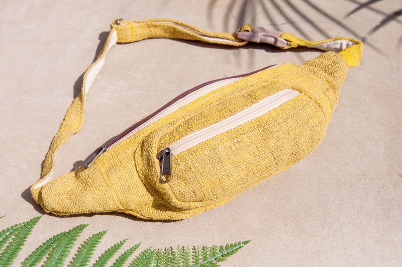 随身腰包 棉麻腰包 手织布侧背包 斜背包 胸前包 单肩包-黄色柠檬 - 侧背包/斜挎包 - 棉．麻 黄色