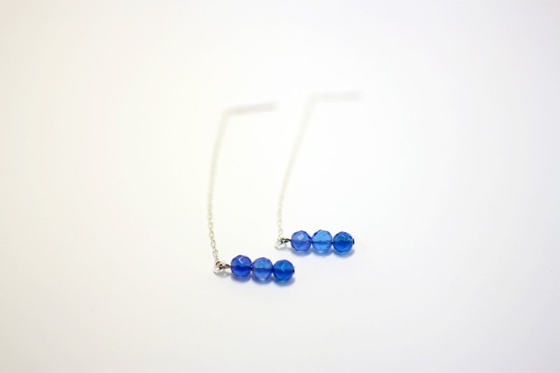 蓝点点 韩式纯银蓝玛瑙垂坠长耳环 - 耳环/耳夹 - 其他金属 蓝色