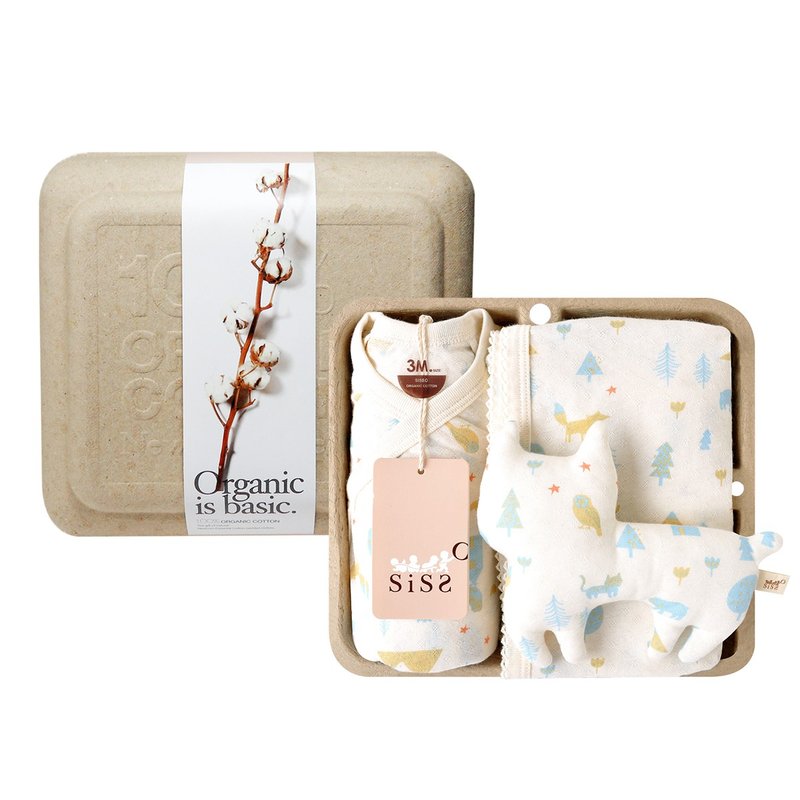 【SISSO有机棉】独家│石虎鸮鸮蝴蝶装万用巾礼盒 3M 6M - 满月礼盒 - 棉．麻 白色