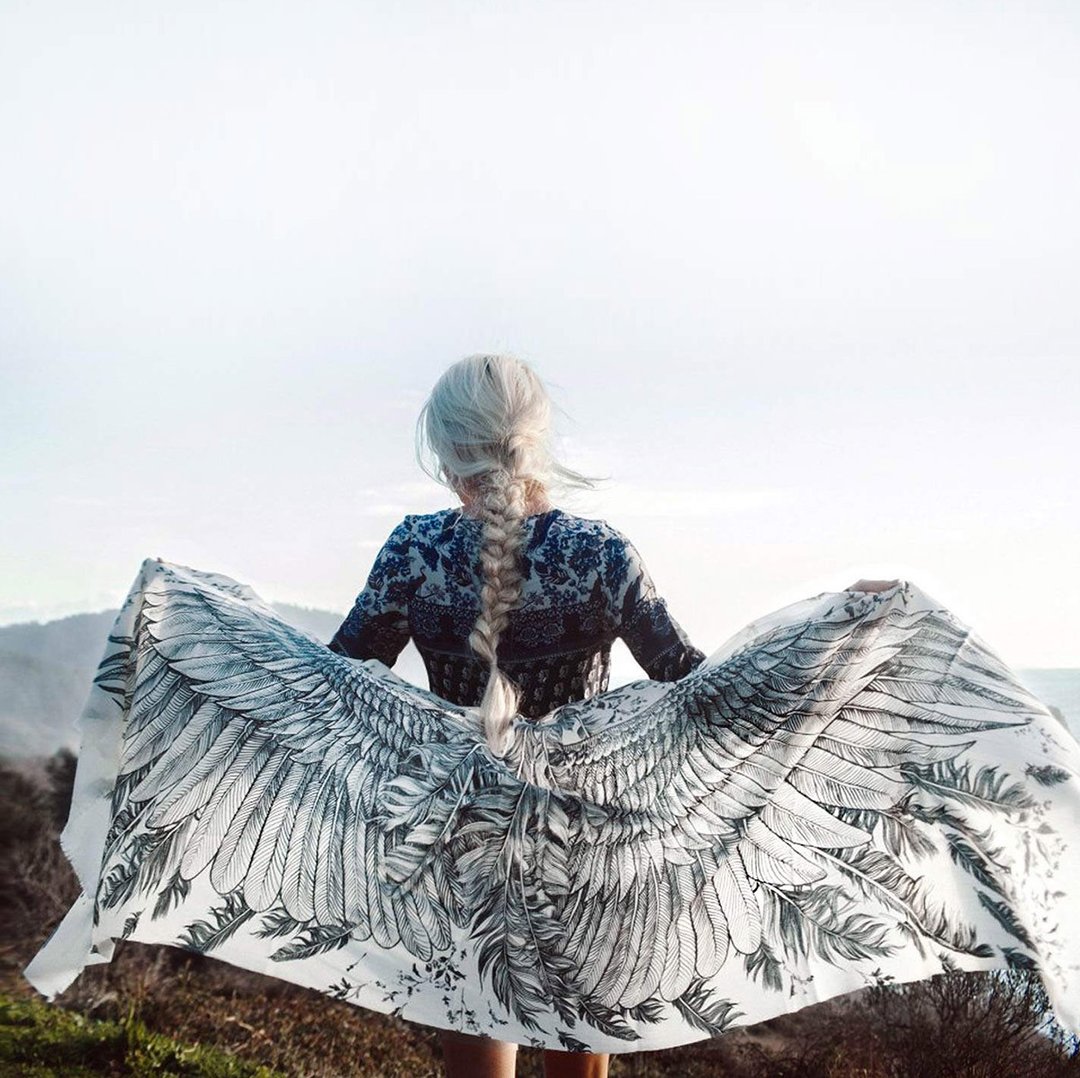 White Wings Scarf - Silk Cashmere - 丝巾 - 棉 