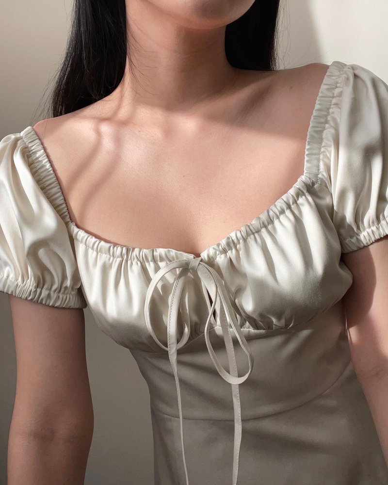 【夏日企划】Bell Dress 奶油色棉质丝缎连身裙 - 洋装/连衣裙 - 丝．绢 白色