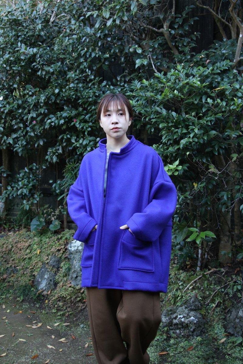 压克力材质衬衫领外套 (蓝色) - 女装休闲/机能外套 - 棉 蓝色