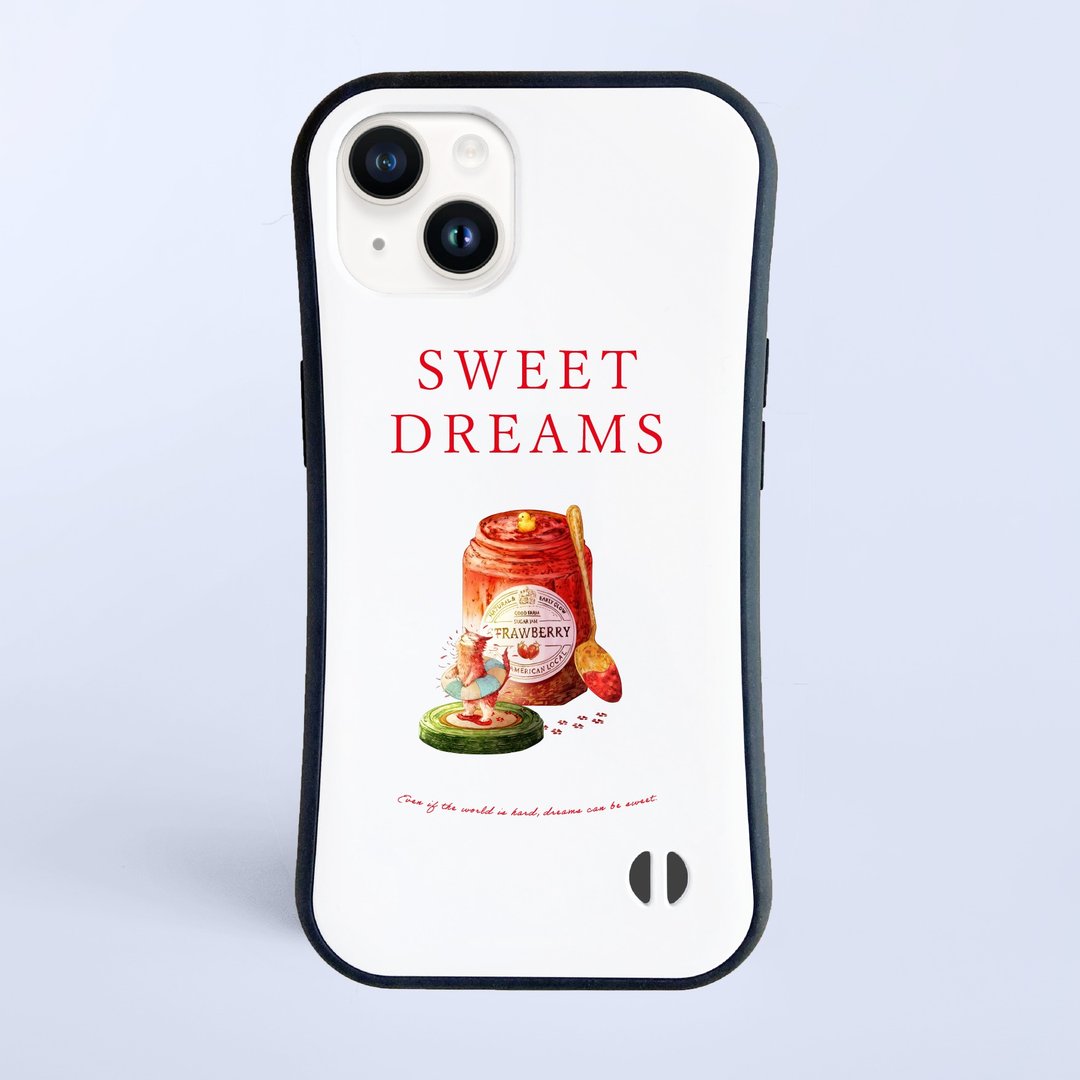 SWEET DREAMS 猫与草莓果酱 / 耐冲击握把式 iPhone 保护壳 - 手机壳/手机套 - 塑料 白色