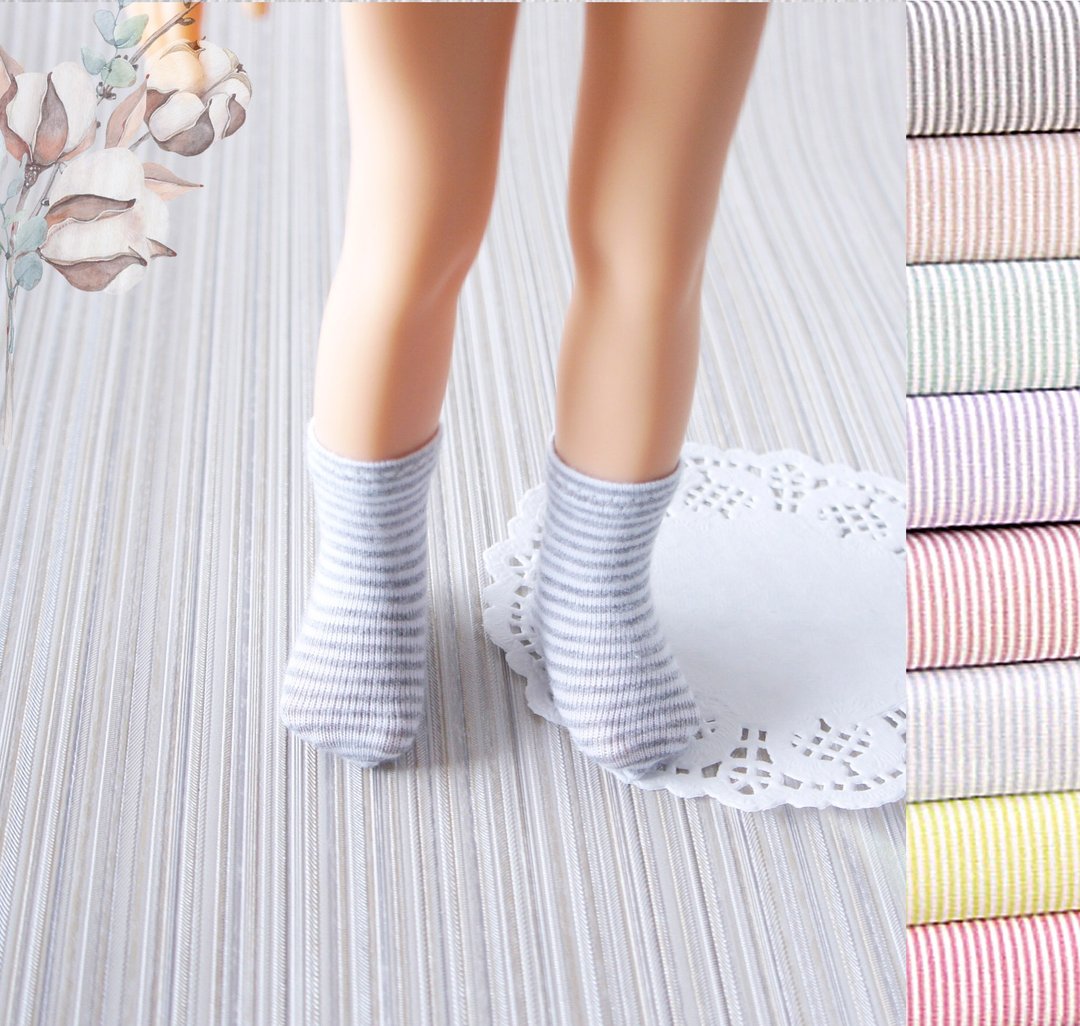 Striped short socks for Paola Reina dolls, Underwear for doll, Dolls accessories - 玩偶/公仔 - 棉．麻 多色
