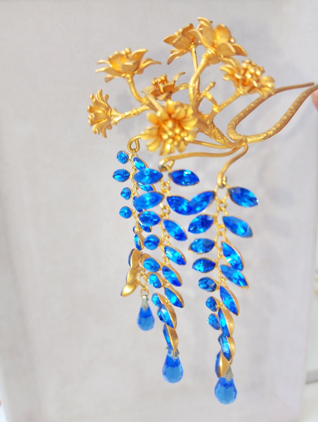 蓝藤簪　黄铜 × 施华洛世奇 | 日本手工制作 Luan. Kanzashi Ate - 发饰 - 其他金属 