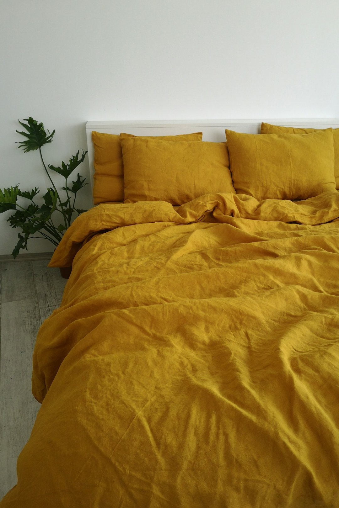 Mustard linen duvet cover / Softened linen / Comforter cover / Quilt cover - 寝具 - 亚麻 黄色