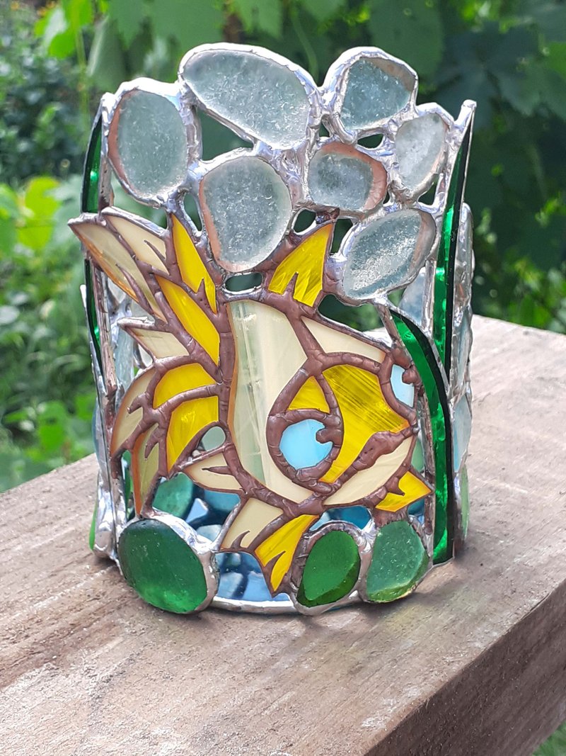 彩色玻璃海洋金鱼烛台海玻璃小烛台 - 蜡烛/烛台 - 玻璃 多色