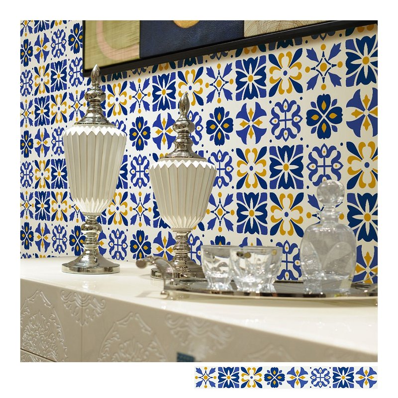 复古花砖壁贴 F款 欧风自黏壁纸 瓷砖墙贴 磁砖贴纸 踢脚线 防水 - 墙贴/壁贴 - 塑料 蓝色