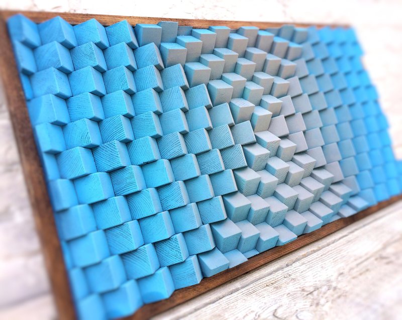 3D Wood Wall Art - Sky Blue Office Decor - Music Room - Acoustic Panel Diffuser - 墙贴/壁贴 - 木头 蓝色