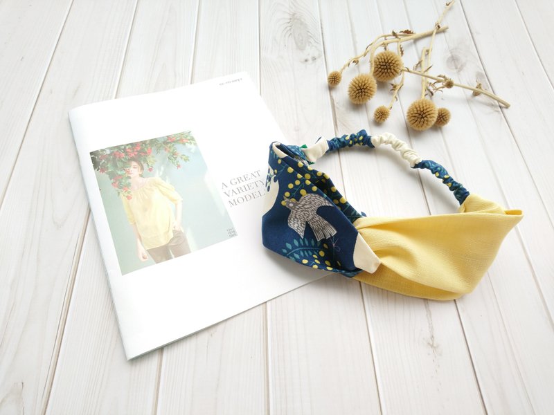 吱吱札札-交叉发带-梦想的青鸟 - 发带/发箍 - 棉．麻 蓝色