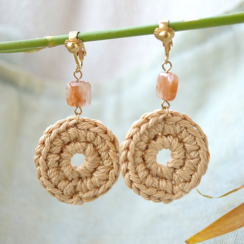 ITS-212【耳环系列・编织假期】-橘方块 - 耳环/耳夹 - 棉．麻 橘色