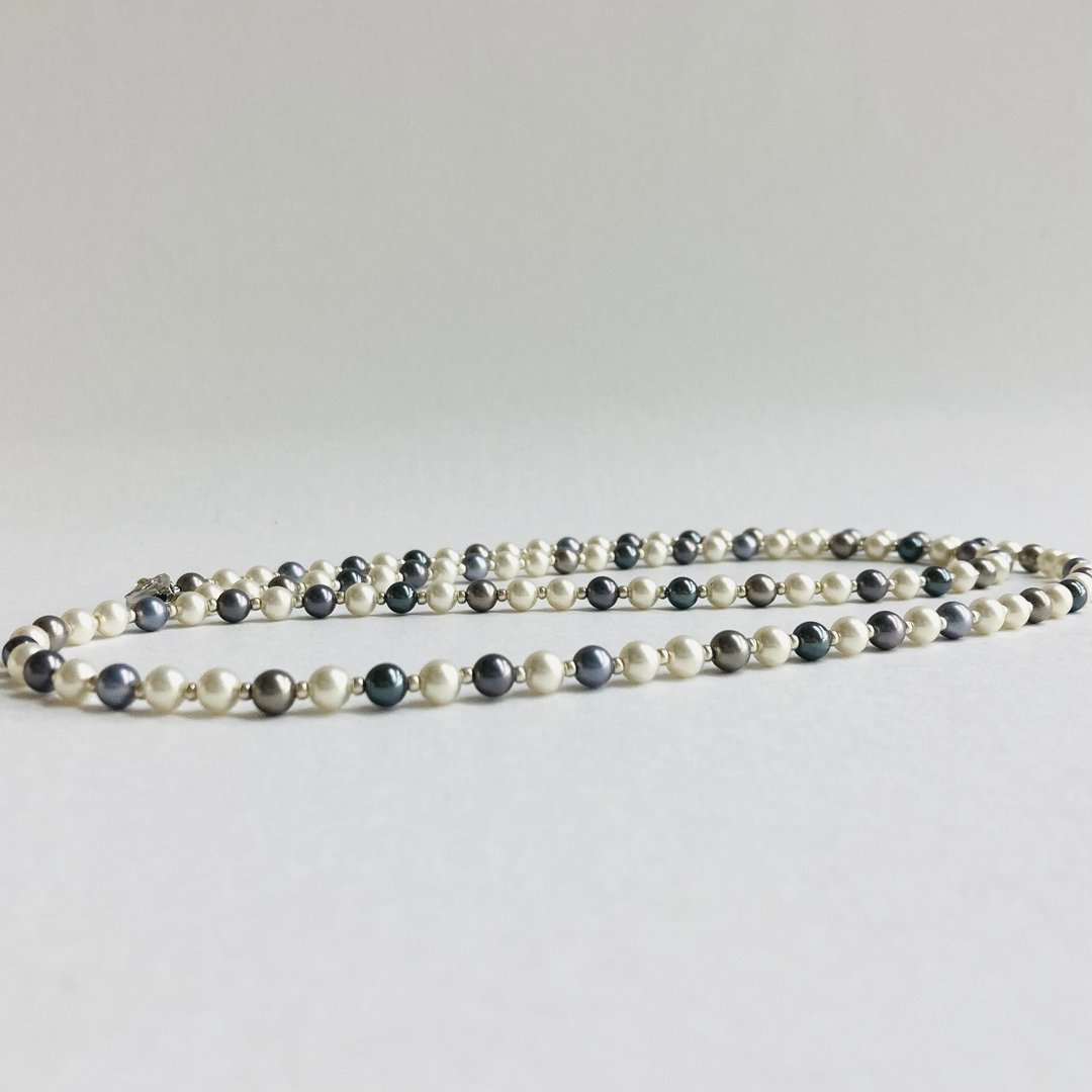 玻璃珍珠混色长项链/约5mm/全长约79cm/蓝色混色/R/日本制造 - 项链 - 玻璃 蓝色