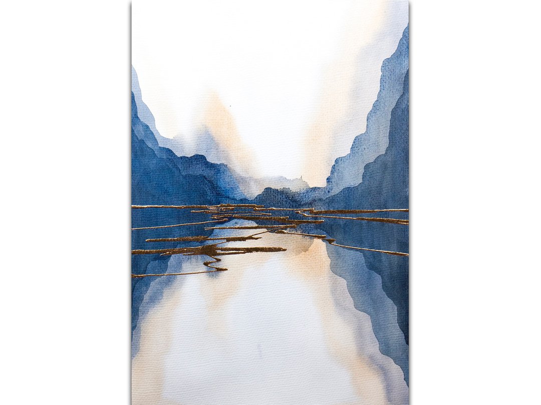 山地绘画 / 景观画 / 靛蓝 / 风景 / 水彩画 / 抽象画 / 原画 - 海报/装饰画/版画 - 纸 蓝色