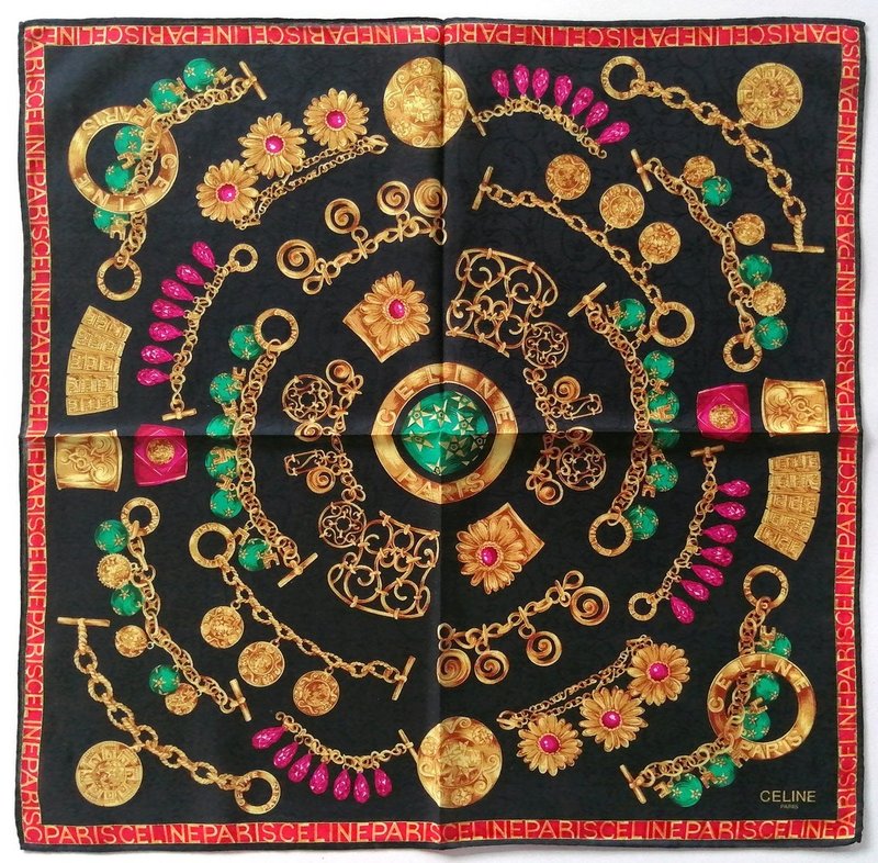 Celine Paris 复古手帕 古董奢华珠宝 21 x 20 英寸 - 手帕/方巾 - 棉．麻 黑色