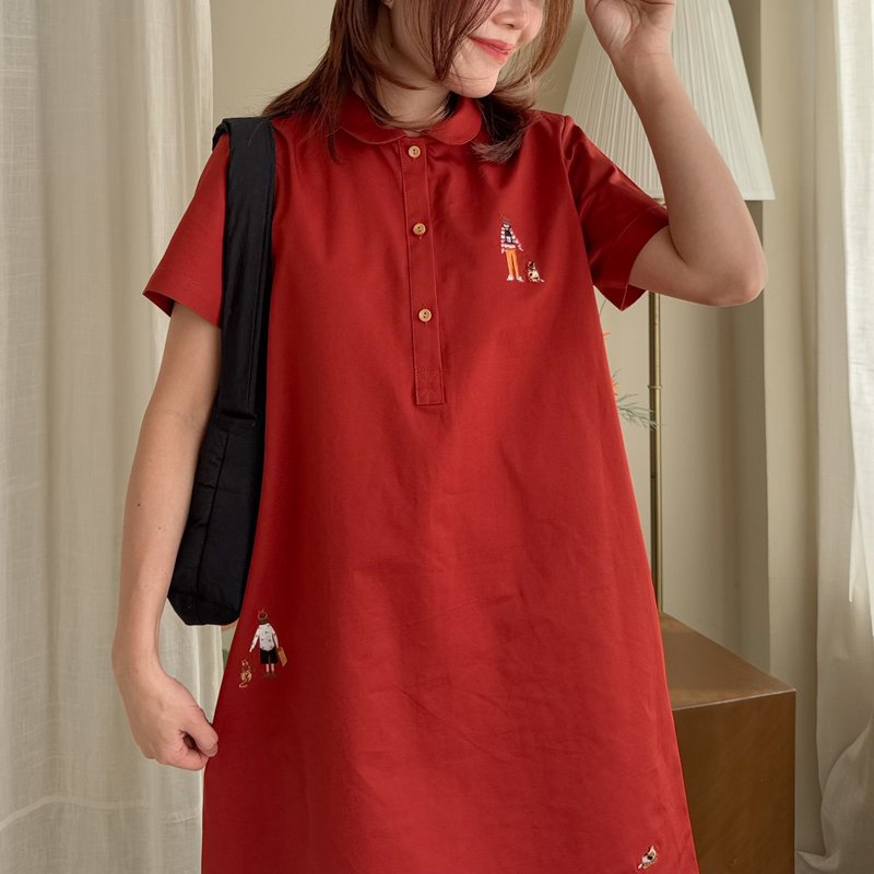 LuLu Dress 莲花领连衣裙 Rusty Red 红橙 - 洋装/连衣裙 - 棉．麻 红色