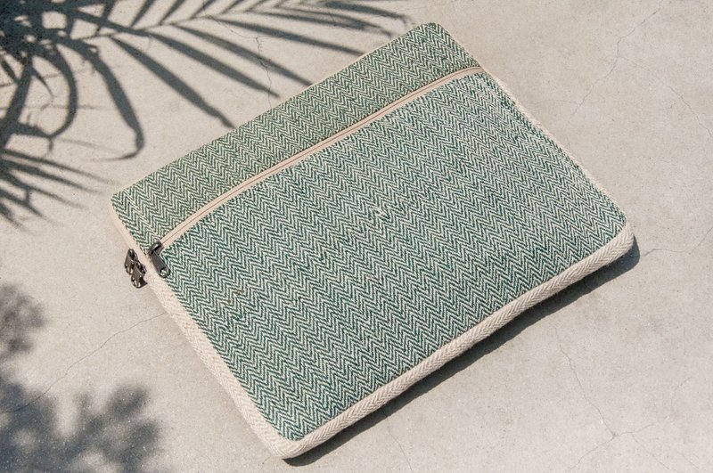手工编织笔电包/macbook笔电包/平板电脑包/14寸15寸笔电包-草原 - 电脑包 - 棉．麻 绿色