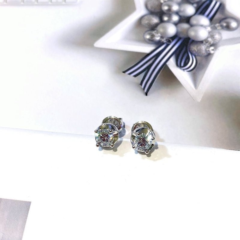 Eli Jewelry意大利进口14K白金 经典小包镶顶级锆石14K白金耳环 - 耳环/耳夹 - 贵金属 