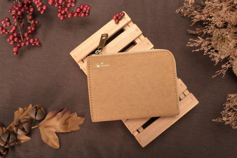 经典L型拉链短夹钱包 原来美好系列 好温柔 - 皮夹/钱包 - 纸 卡其色